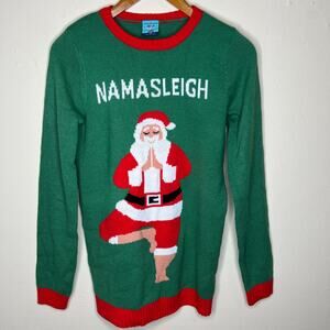 Norther Pole Ugly Christmas Sweater XS Namasleigh Yoga Santa Claus Holiday Party